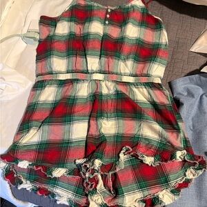 American Eagle Outfitters Girls Plaid Ruffle Romper - Red, Green & Cream